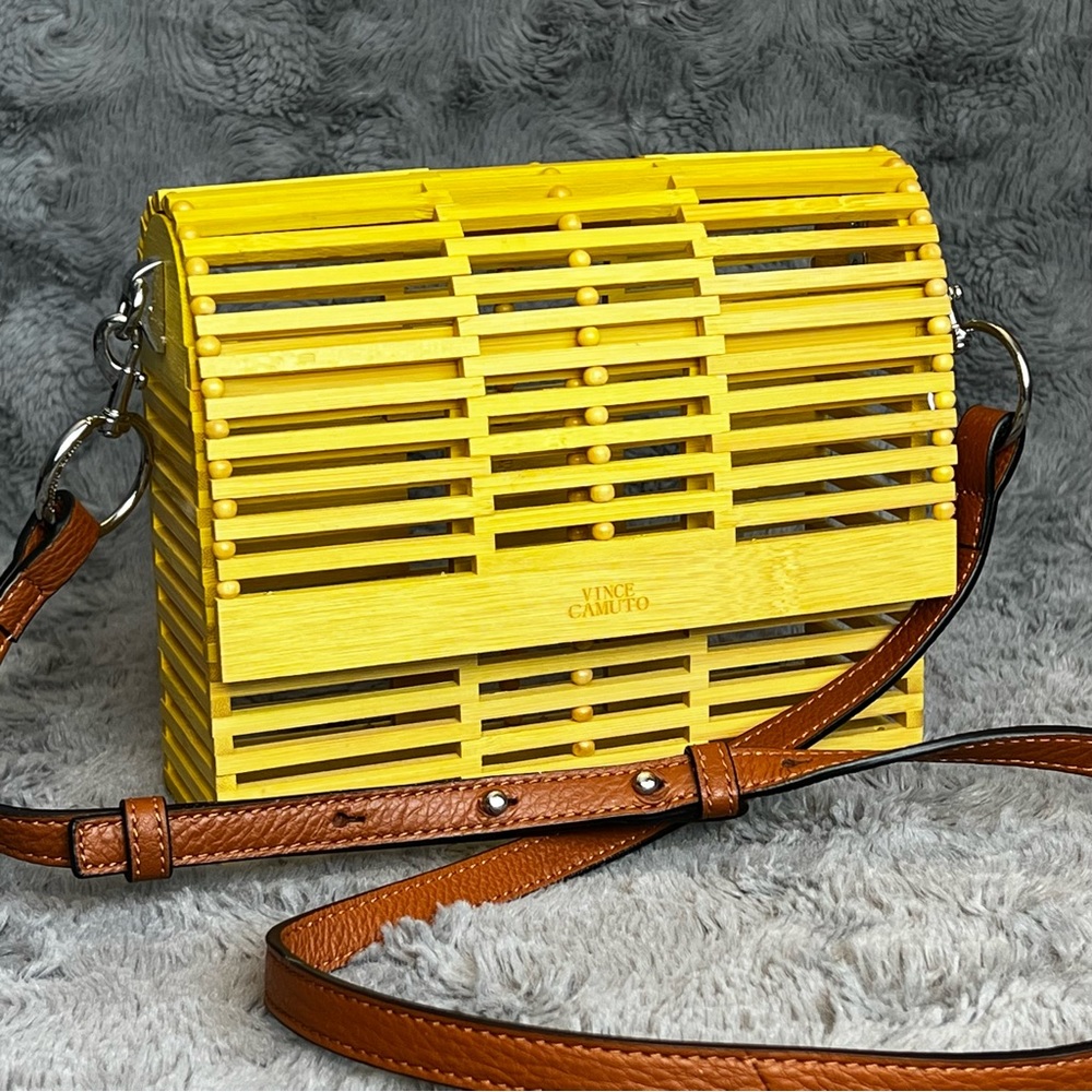 Vince Camuto Joss Crossbody Bamboo Wood Neon Yellow NWOT